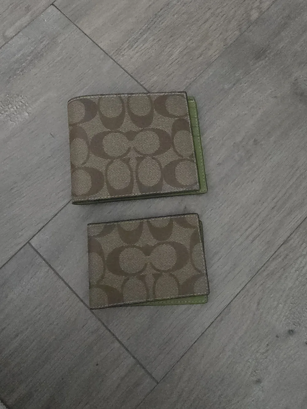 Coach Men’s Signature Canvas Bi-Fold Wallet - Khaki with Green Trim